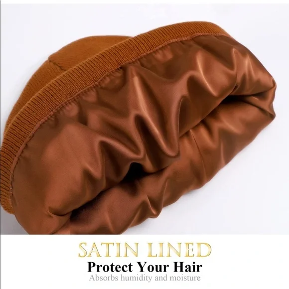 BROWN UNISEX SATIN LINED (winter) BEANIE HAT (BRAND NEW) - Picture 4 of 5